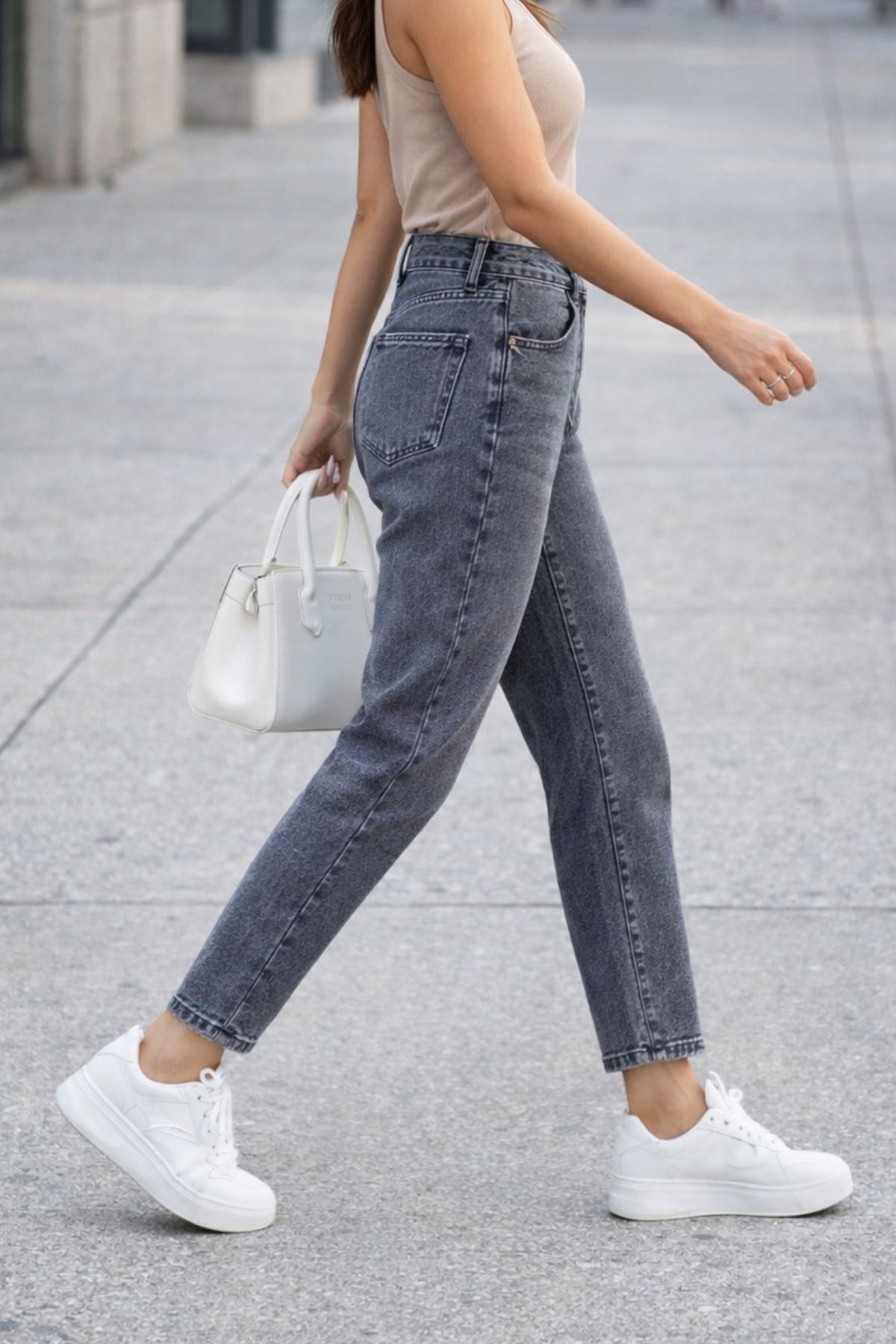 CEDY DENIM  Mom Fit Jean Yüksek Bel Boyfriend Kesim Likralı Esnek Açık Gri Kadın Kot Pantolon C599 - Görsel 8