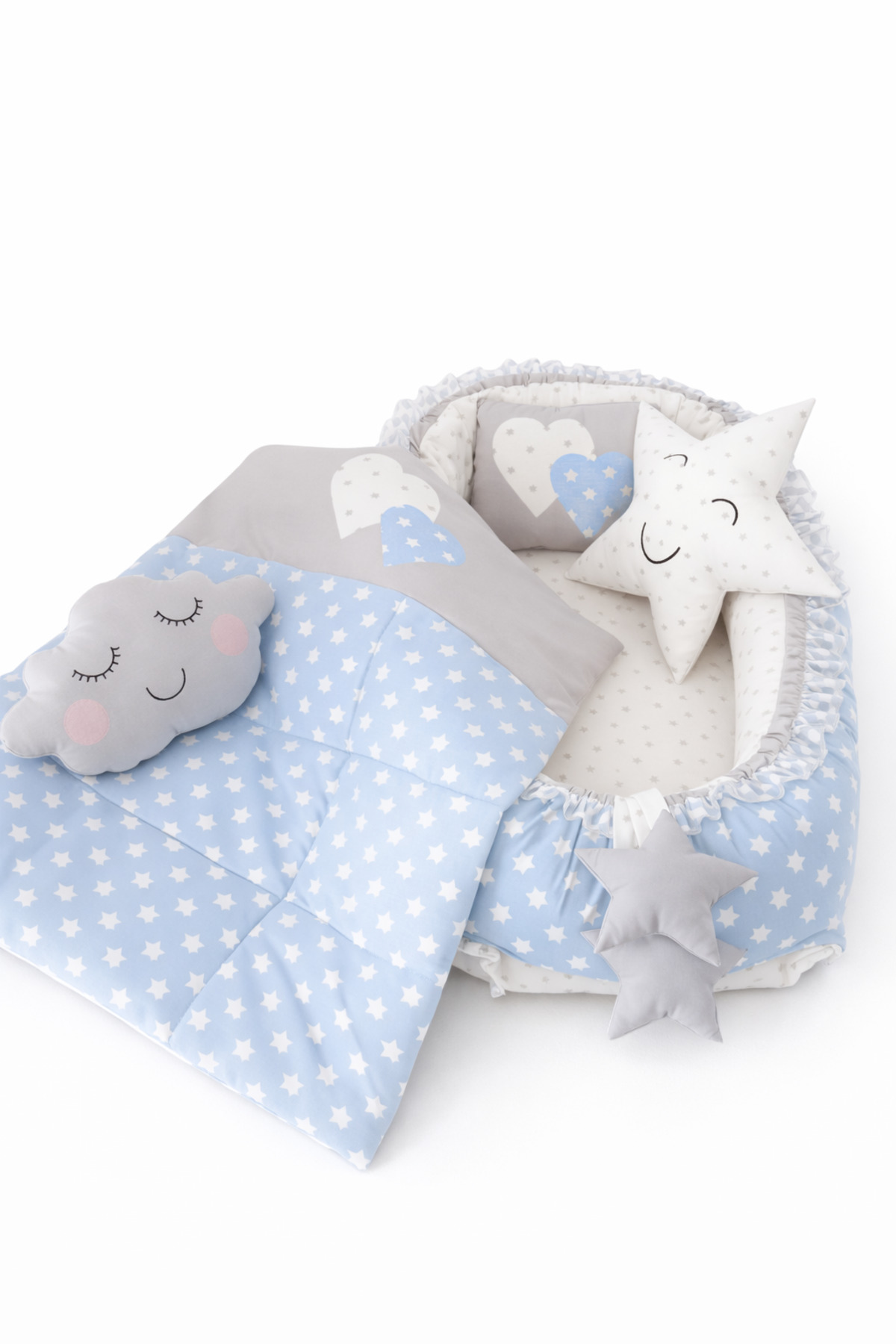 Jaju Baby Babynest Mavi Yıldız Gri Kombin 5 Parça Lüx Jaju Babynest Anne Yanı Bebek Yatağı Set fotoğrafı 2 (önizleme)