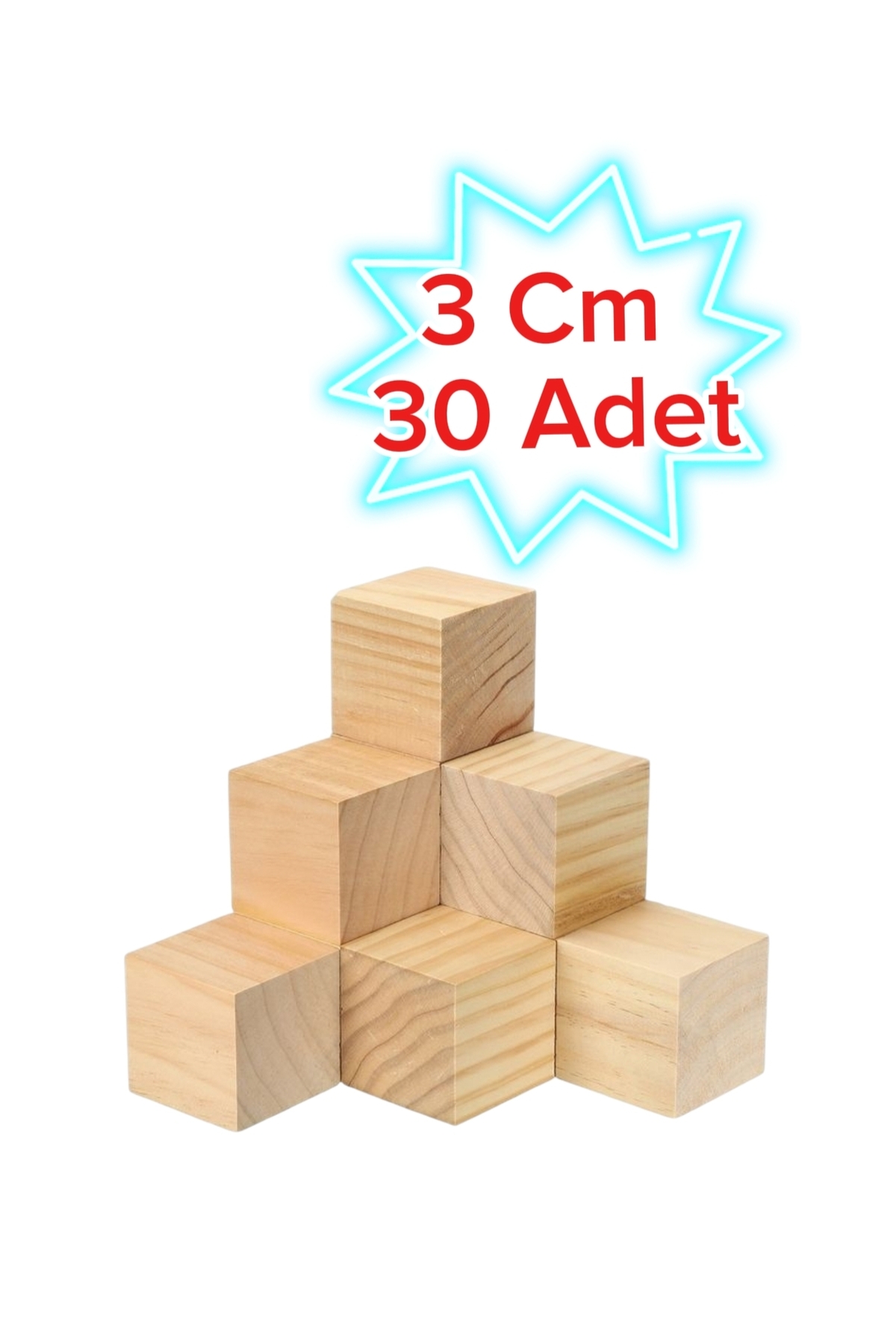 (3cm) Wooden Cube (30 pcs) - DIY Art and Hobby Projects figurine construction -A quality