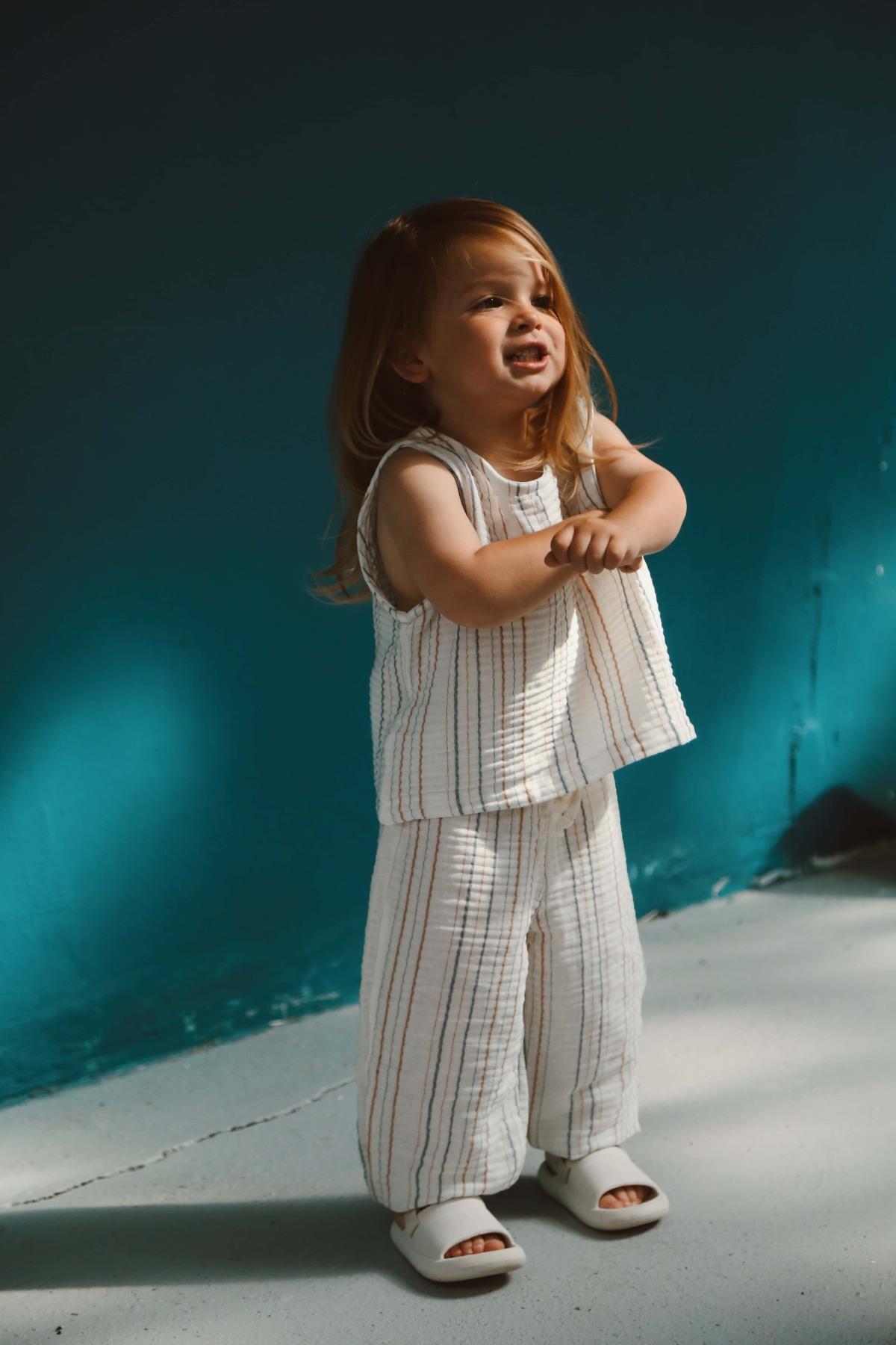 OhlalaKoala Kahverengi-İndigo Çizgili Atlet ve Pantolon Takım fotoğrafı 4 (önizleme)