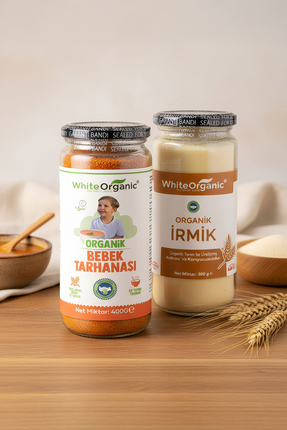 White Organic Bebek Tarhanası+Bebek İrmiği Ek Gıda Seti +6 Ay Organik Sertifi...