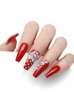 EDA LUXURY BEAUTY 24'lü Kırmızı Takma Tırnak Lüks Özel 3d Kristal Taşlı Desen...