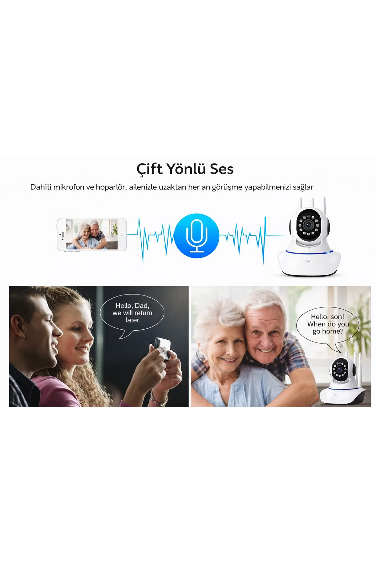 Genel Markalar Wifi Kablosuz 3 Antenli Ip Bebek Ses Dinleme Ve Hırsız Alarm Güvenlik Kamerası fotoğrafı 7 (önizleme)