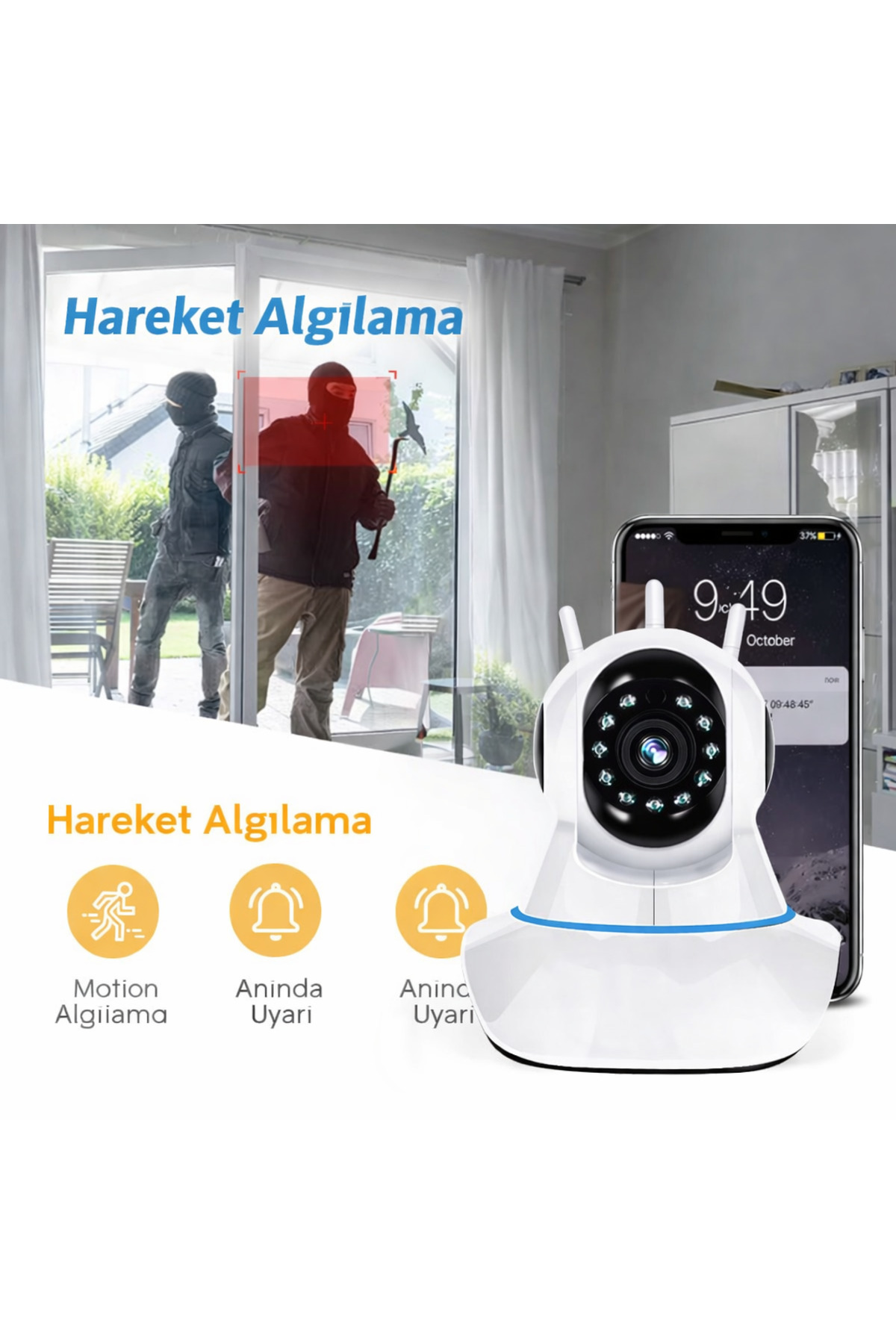 Genel Markalar Wifi Kablosuz 3 Antenli Ip Bebek Ses Dinleme Ve Hırsız Alarm Güvenlik Kamerası fotoğrafı 4 (önizleme)
