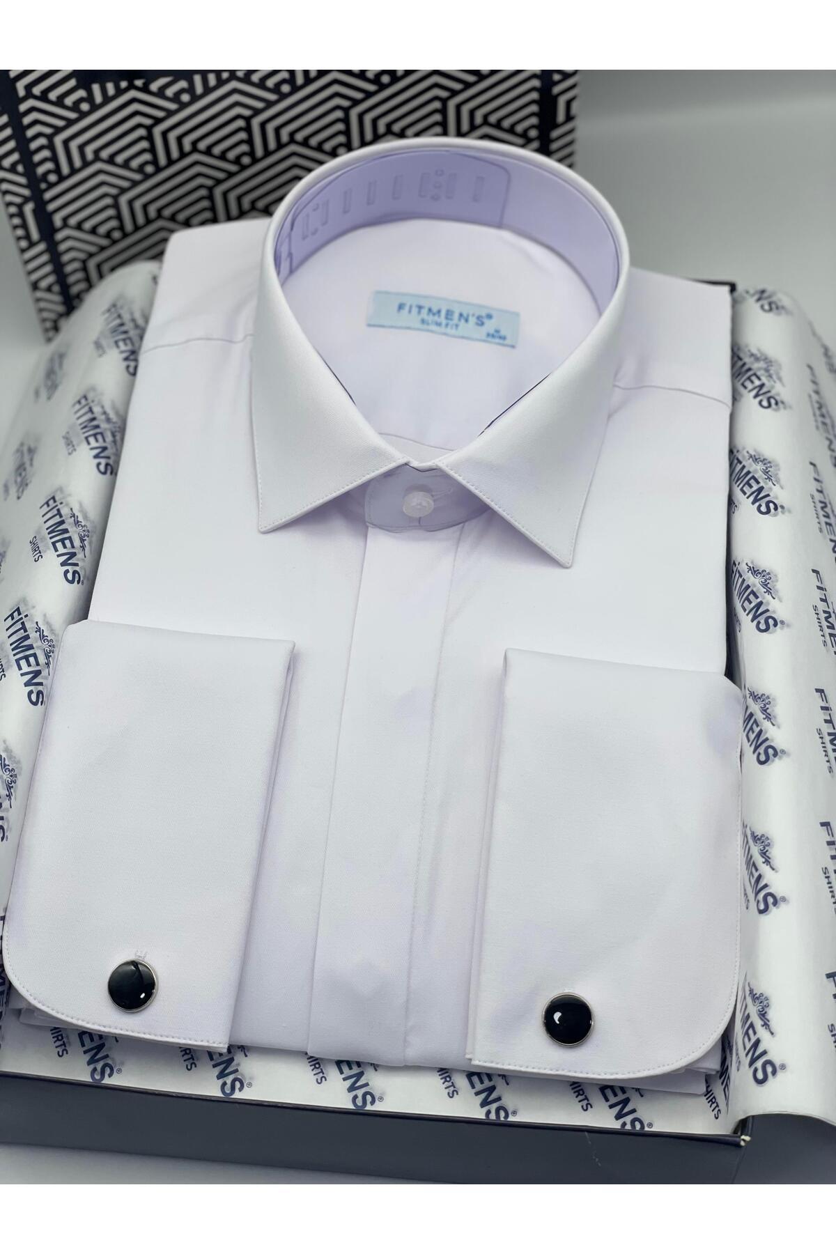 پیراهن مردانه آستین بلند دکمه مخفی لاکرا، طرح تاکسیدو، FS-004296 - سفید — سفید — تصویر 3 از 4