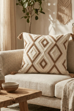 Destiva Home Renkli Etnik Punch Nakışlı Dekoratif Püsküllü Kırlent Kılıfı Pam...