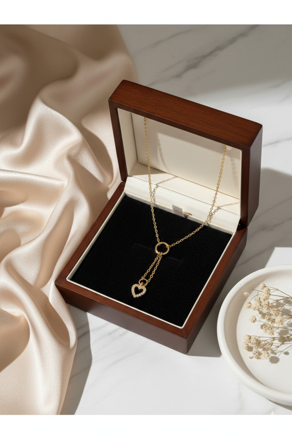 Taşlı Kalp Charm Altın Kaplama Y Model Kadın Kolye (45 + 6 cm) – Sevgililer Günü Özel - Detay Görseli 3