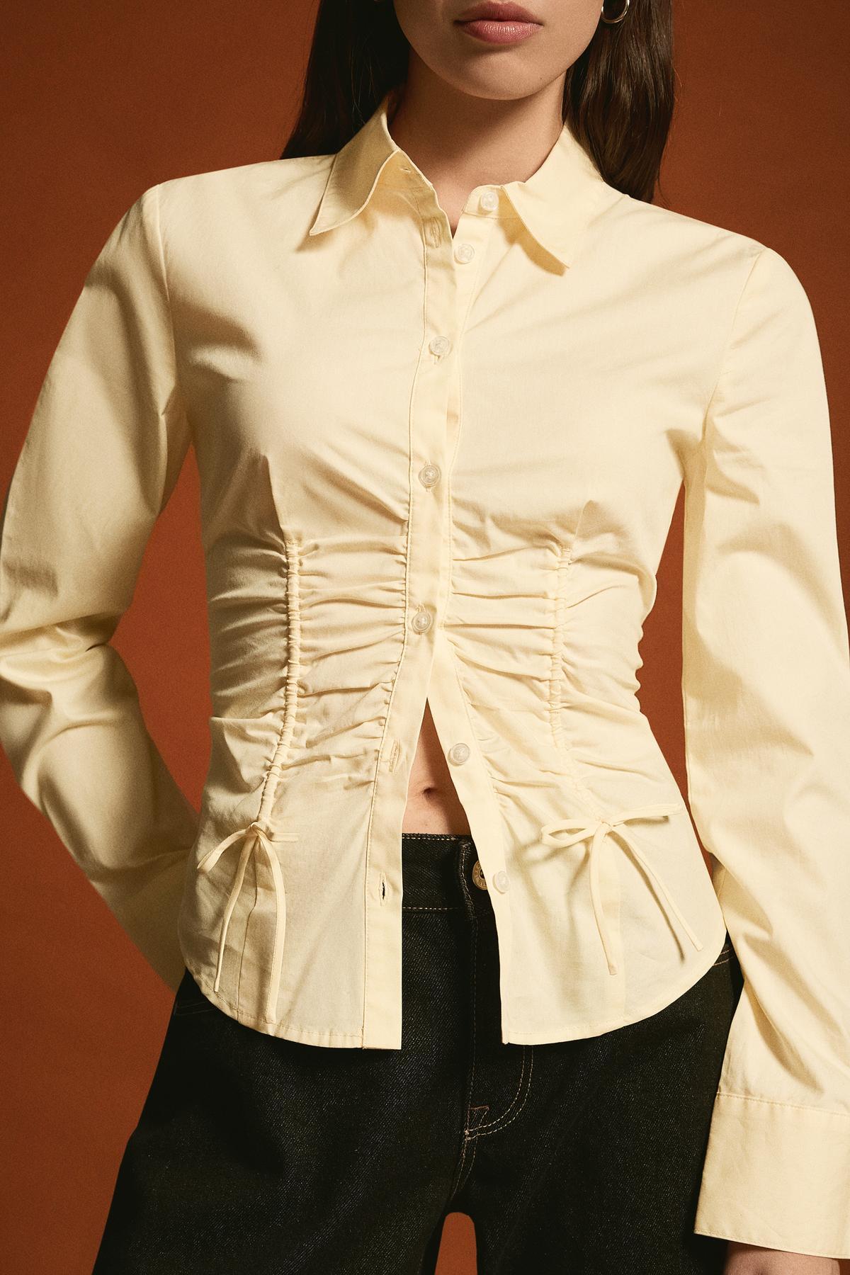 Bershka  Büzgülü poplin gömlek - Görsel 4