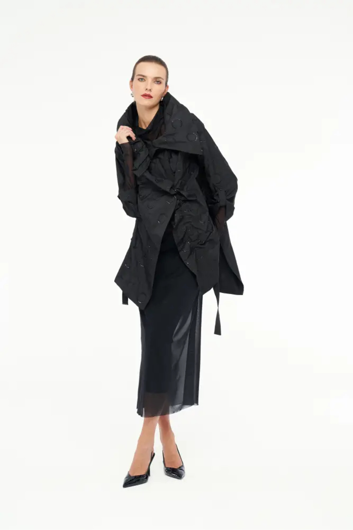 BİZE  Yuvarlak Desenli Yelek - Siyah