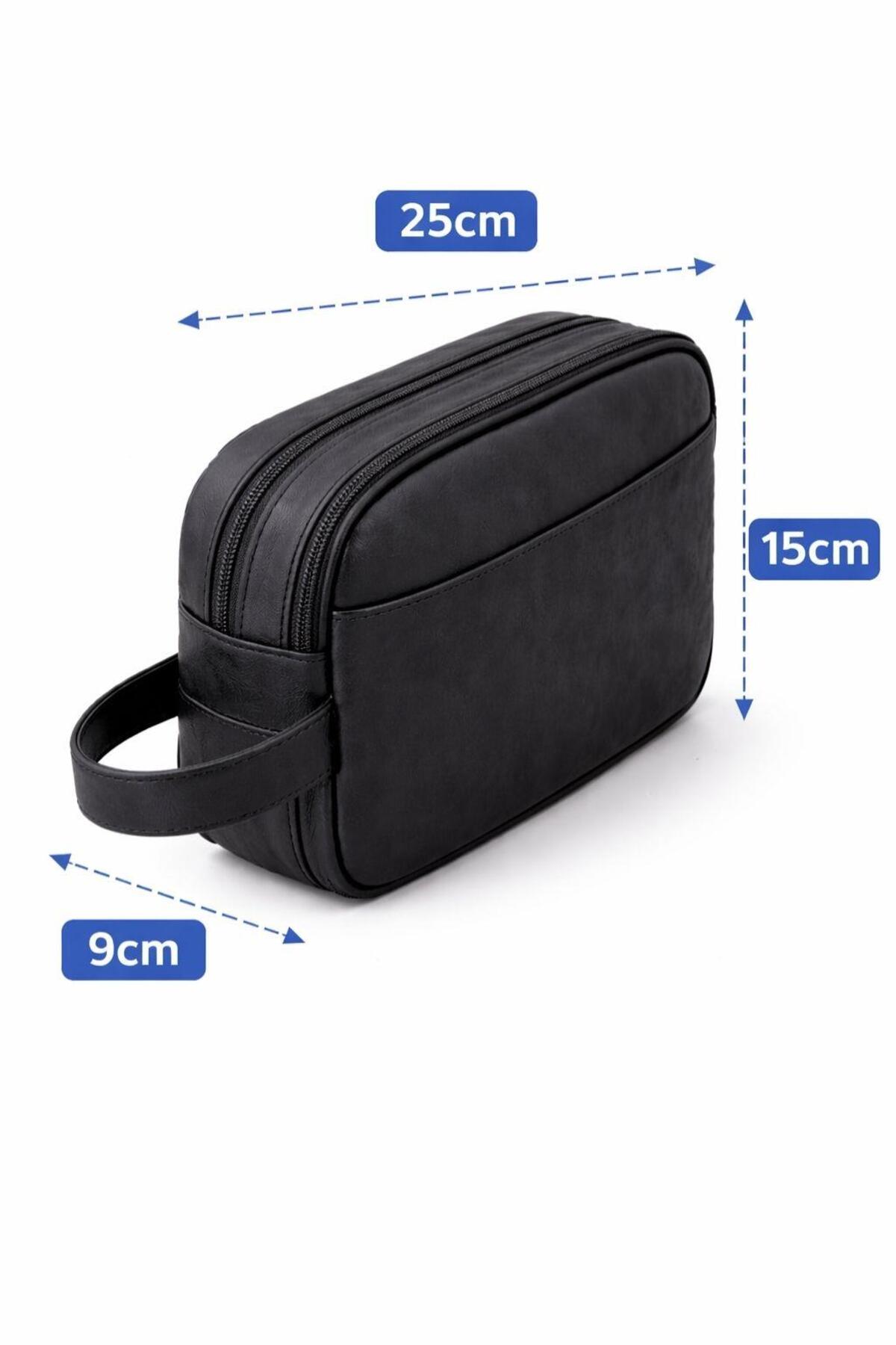 Valiberta  Desmond Erkek Deri El Tutmalı Çift Fermuarlı ve Cepli Seyahat & Bakım Çantası - Siyah - Görsel 4