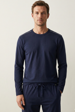 Elemge %100 Pamuk Erkek Süprem Pijama Takımı Compact Penye Laci Uzun Kol Cepl...
