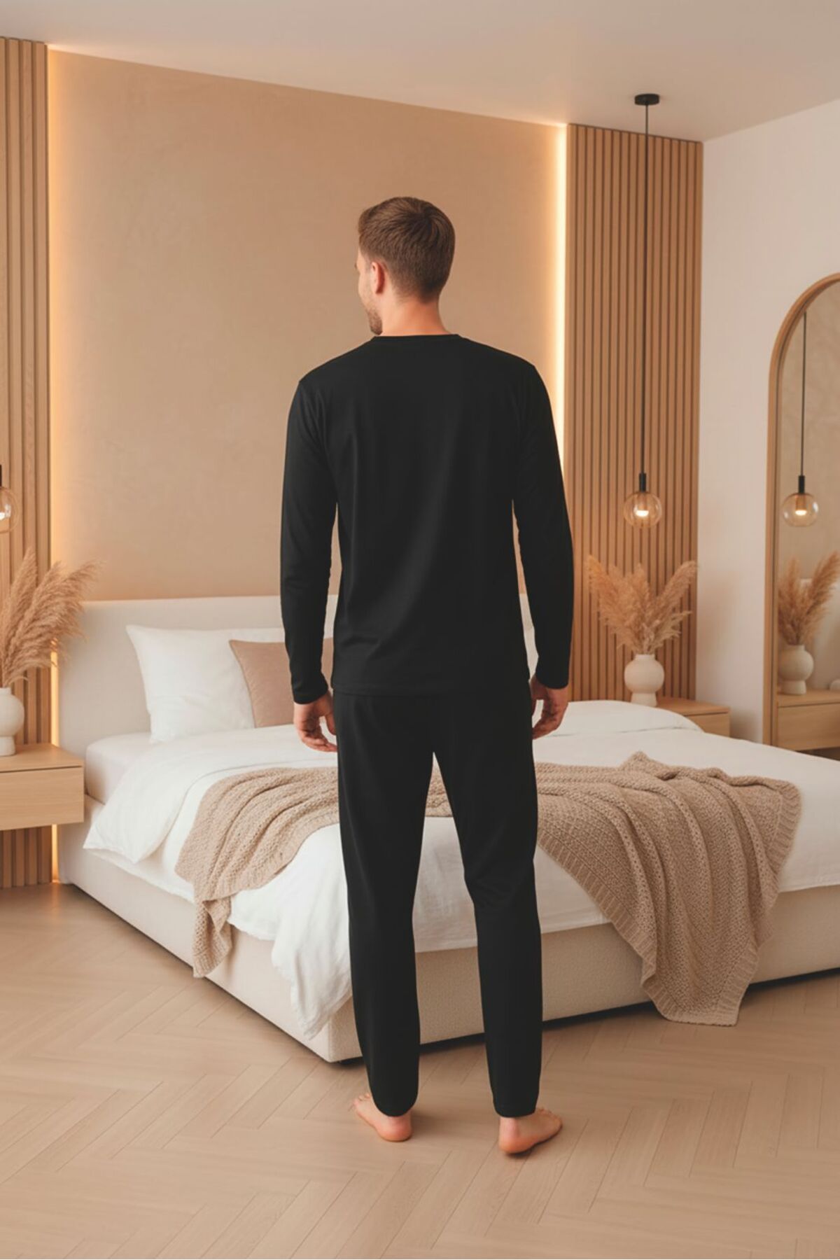 Sude HOMEWEAR Erkek Siyah Renk Uzun Kol Pijama Takımı görsel 3