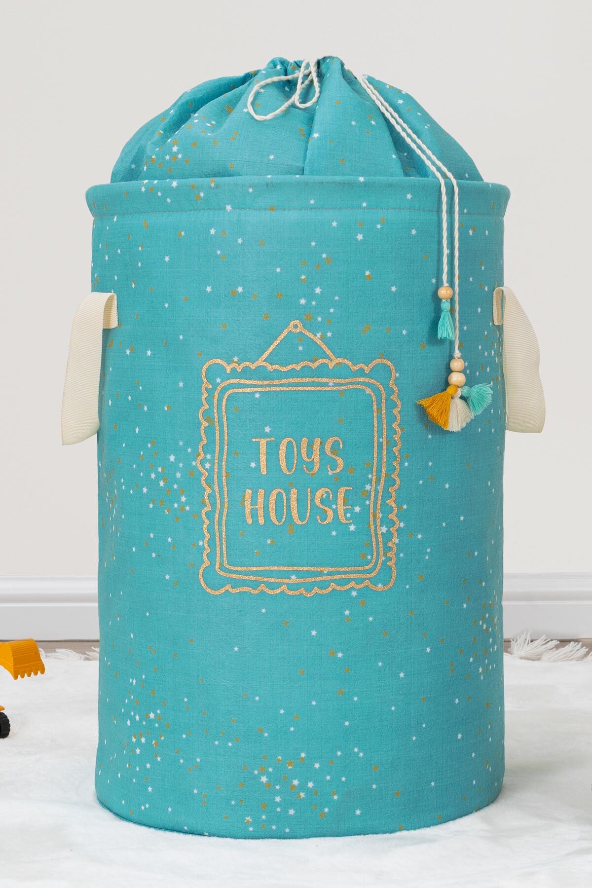 Baby Blue Round Bagged Toy-Dirty Laundry Basket