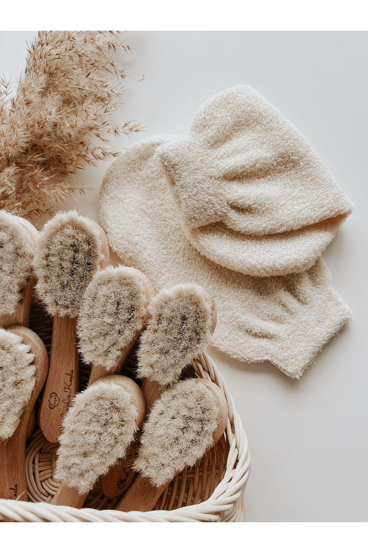 OhlalaKoala Doğal Keçi Kılı Ahşap Bebek Fırçası Ve Pamuk Bebek Banyo Kesesi 2li Set fotoğrafı 3 (önizleme)