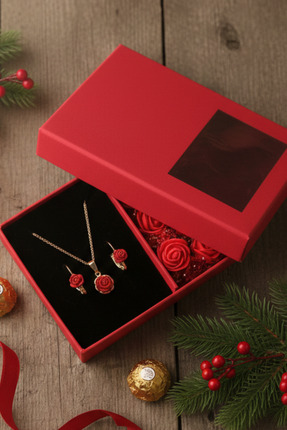 Elika Silver Zamansız Gül Kolye ve Küpe Hediye Seti,Şık Kutu ve Not Hediyeli,...