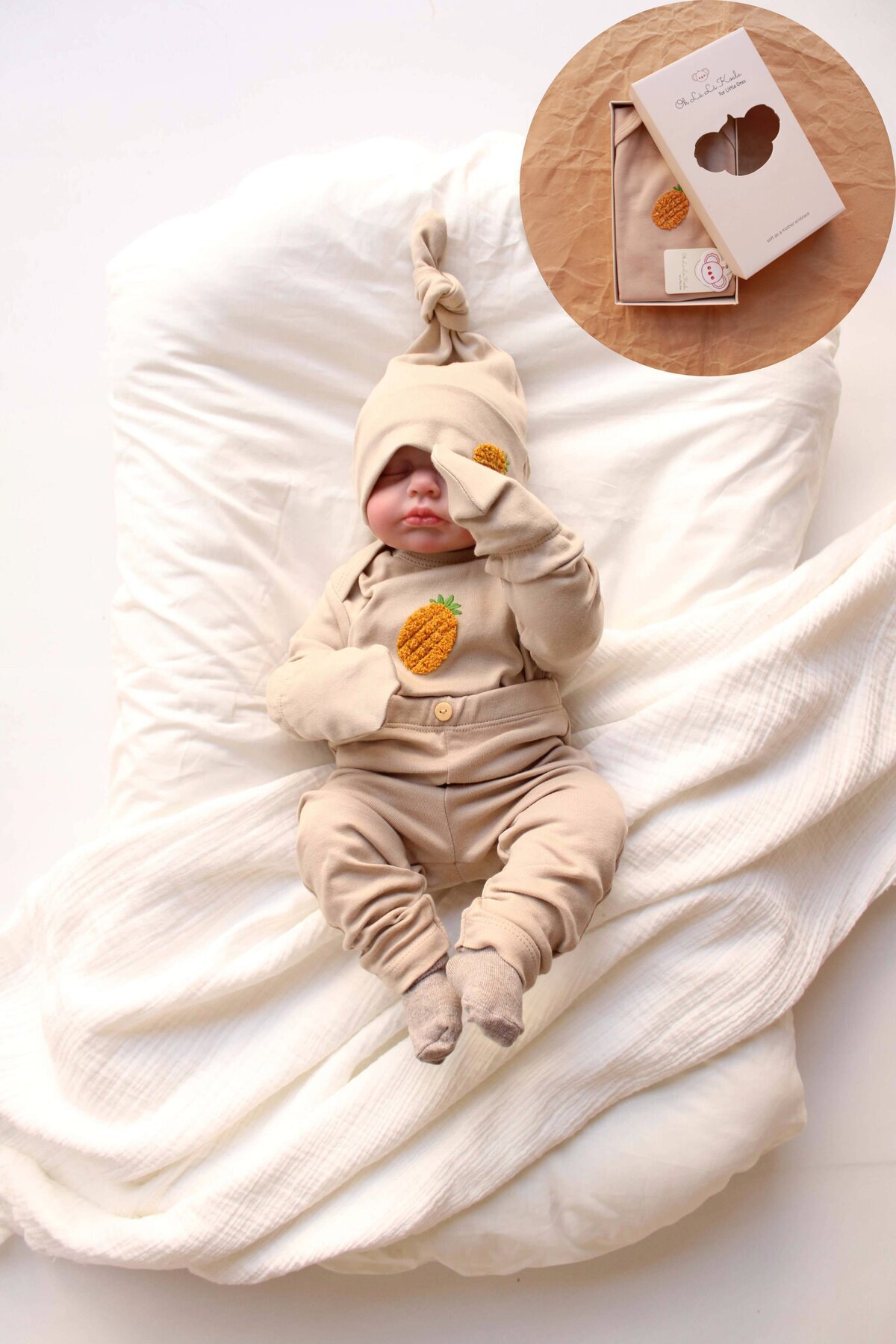 OhlalaKoala Ananas Nakışlı 5li Uzun Kollu Yenidoğan Set (0-3 Ay) fotoğrafı 2 (önizleme)