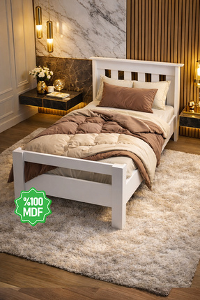 Ninnimo Still Tek Kişilik Çift Kişilik Beyaz Mdf Genç Karyola Basit Kurulum M...