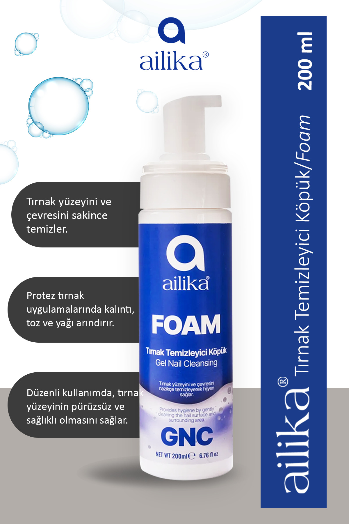 Protez Tırnak Temizleme Manikür Köpüğü Foam 200ml — سفید AilikaFOAM