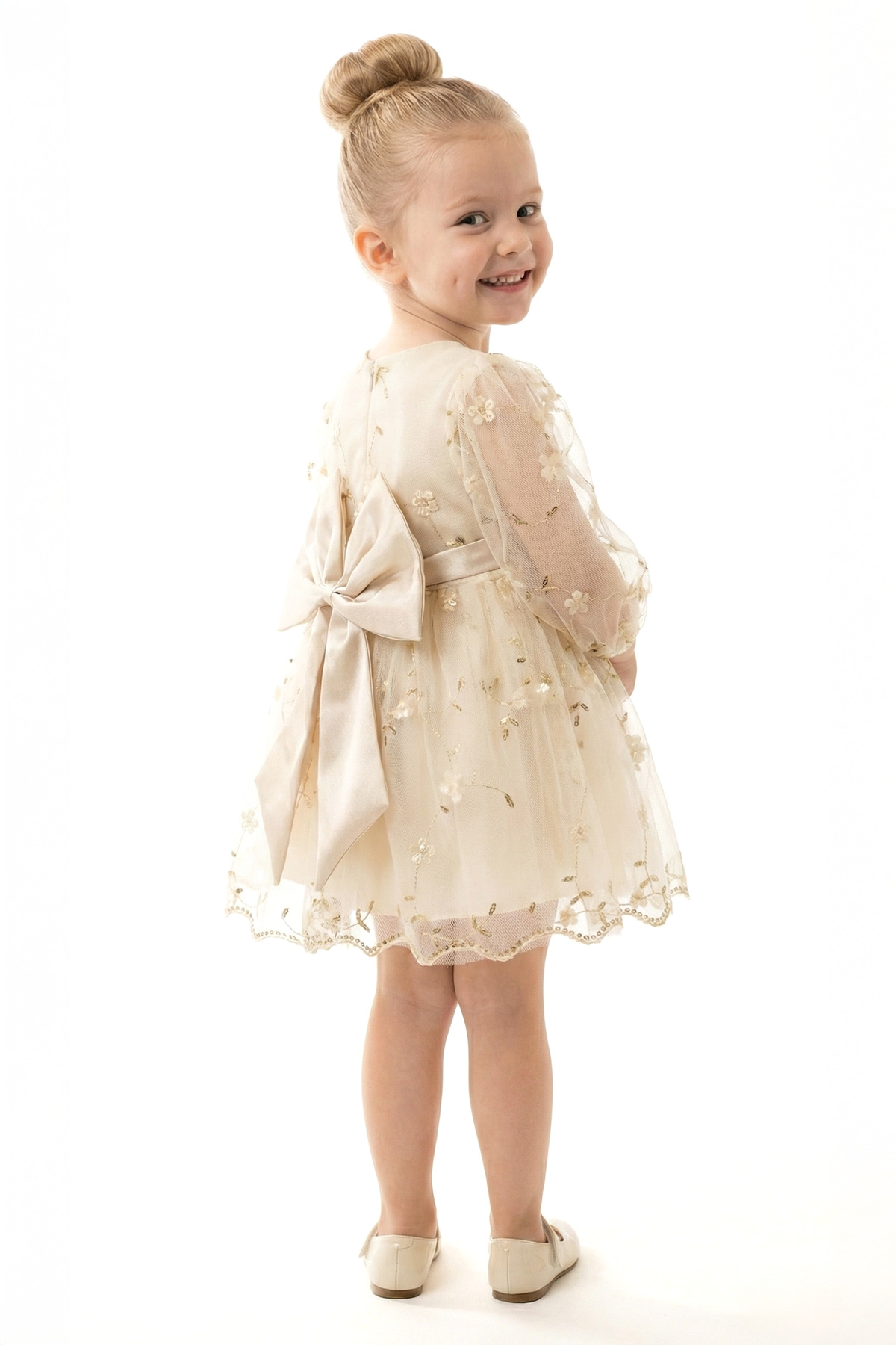 Baby Animals Kız Bebek Elbise Kız Çocuk Elbise Çiçekli Doğum Günü Parti Düğün Özel Gün Uzun Kol Astarlı Fiyonklu fotoğrafı 4 (önizleme)