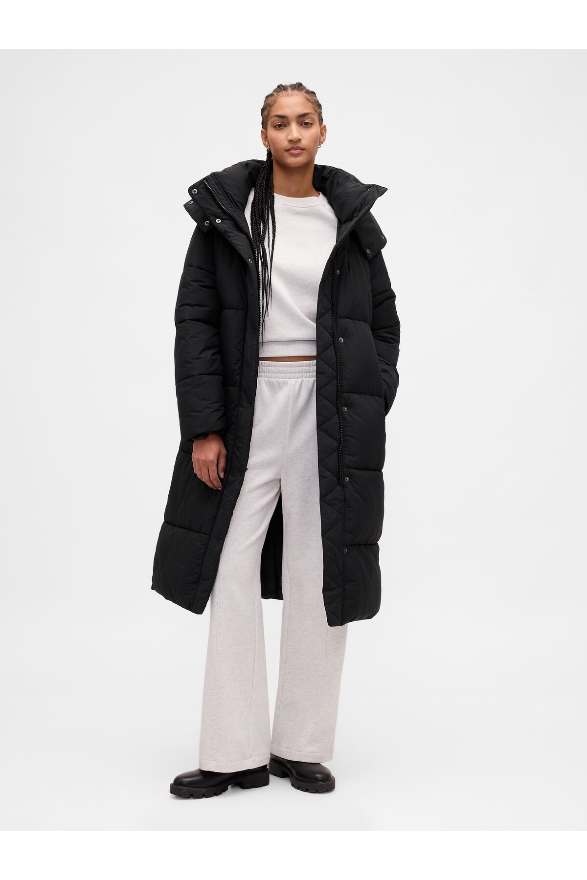 GAP  Kadın Siyah Belted Long Puffer Şişme Kaban - Görsel 5