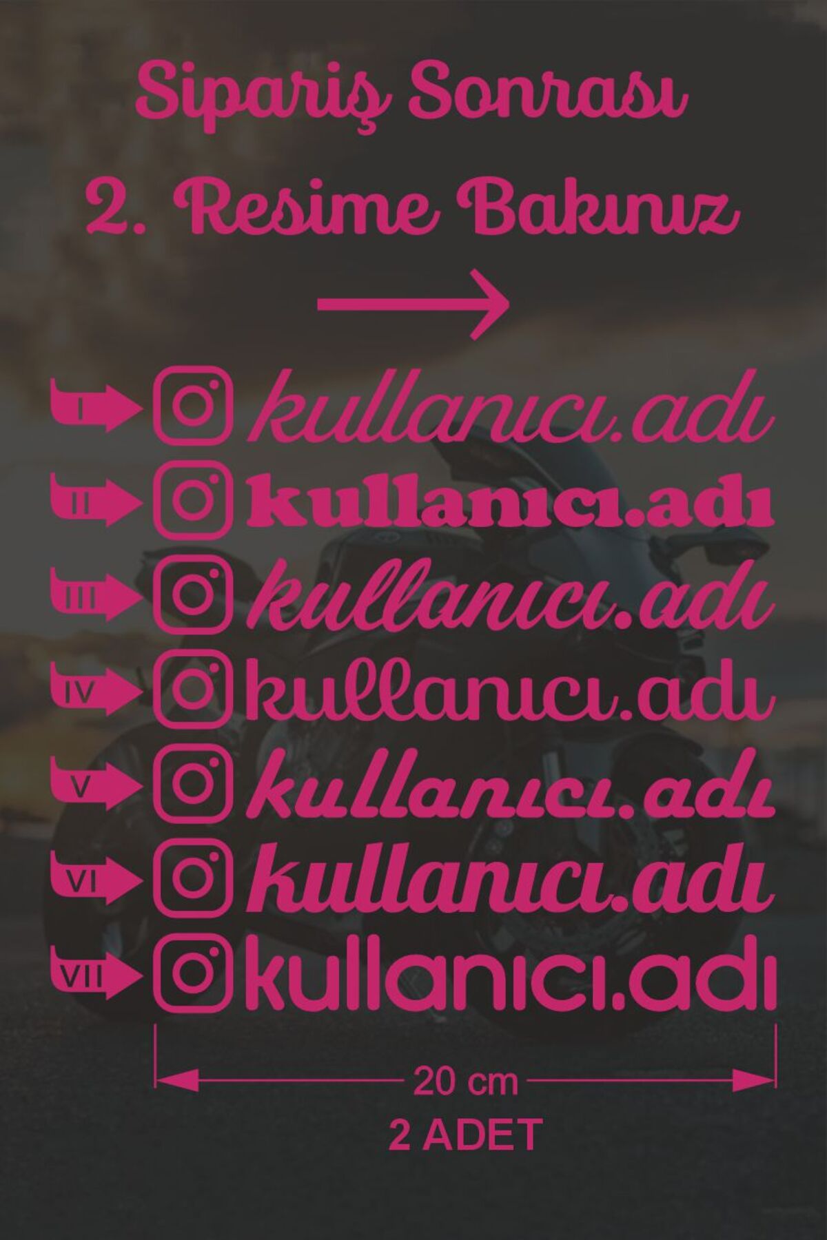 Instagram Logolu Kullanıcı Adı Sticker - 2 Adet 20 Cm - Araç - Motor Sticker
