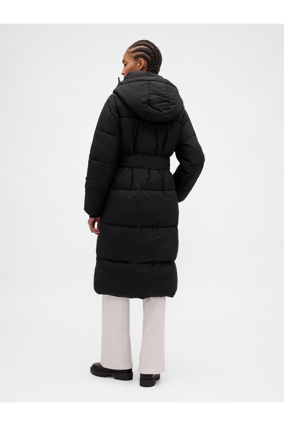 GAP  Kadın Siyah Belted Long Puffer Şişme Kaban - Görsel 4