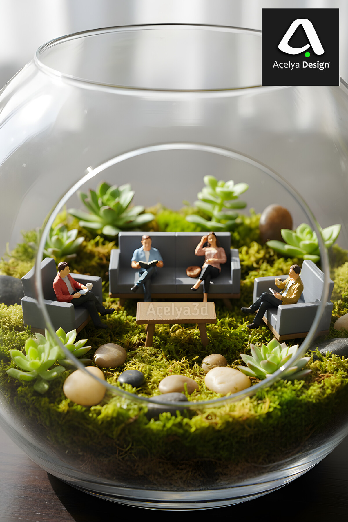 Sofa Set Mini Object Terrarium & Succulent Decorative Miniature Gray Color