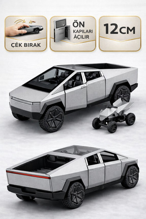 YILDIRIM OYUNCAK Die Cast Çek Bırak Metal Model Araba ATV'li Tesla Cybertruck...