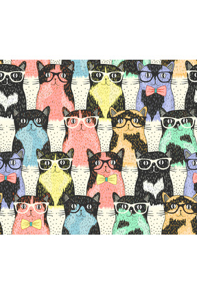 Novinqa Gözlüklü Kediler Desenli Baskılı Kumaş