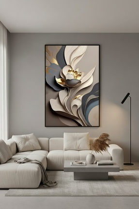 hollywest Bej ve Antrasit Tonlu Minimalist Sanat | Modern Çerçeveli Tablo