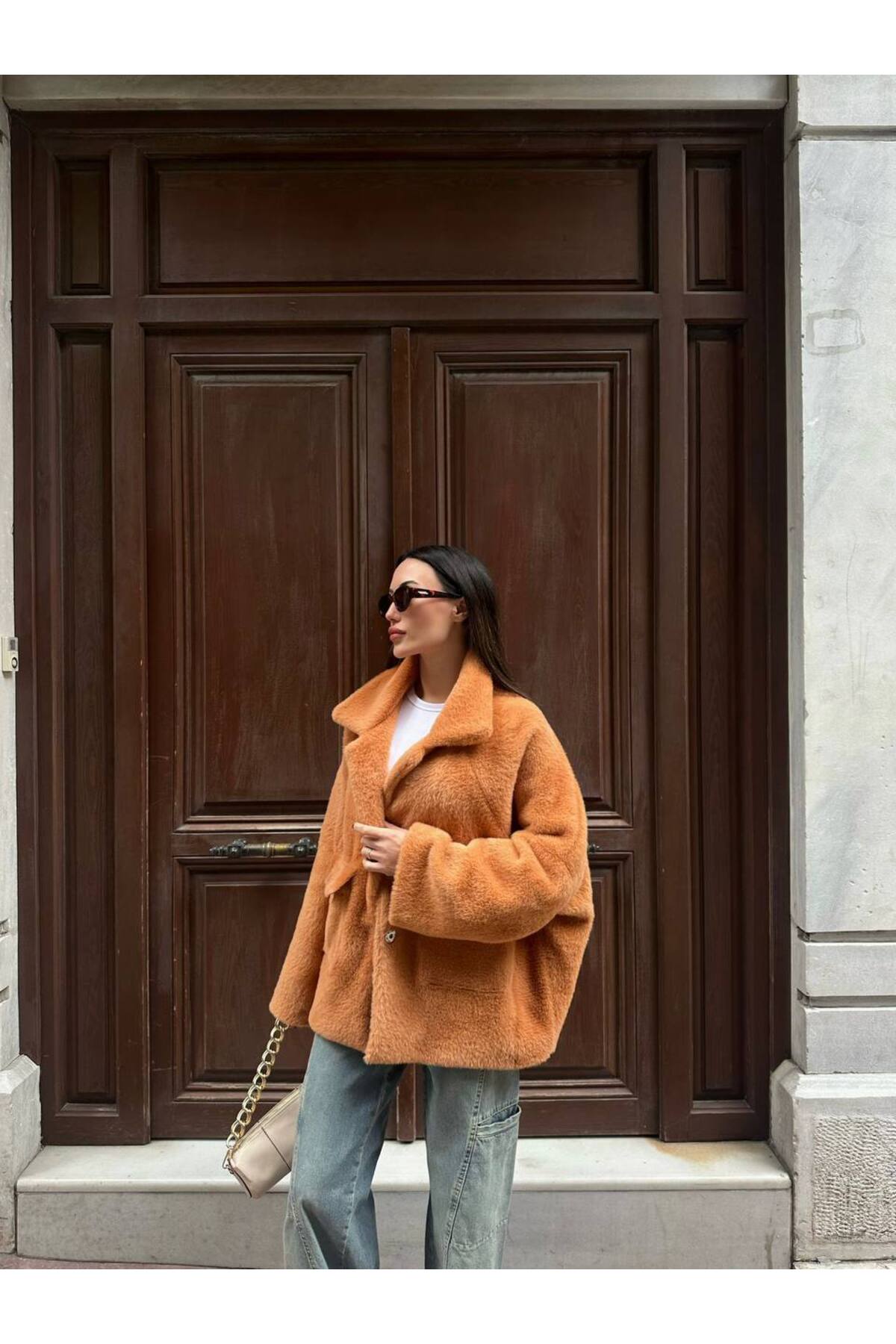 moda gk  İthal Premium Oversize Kürk Mont Ceket