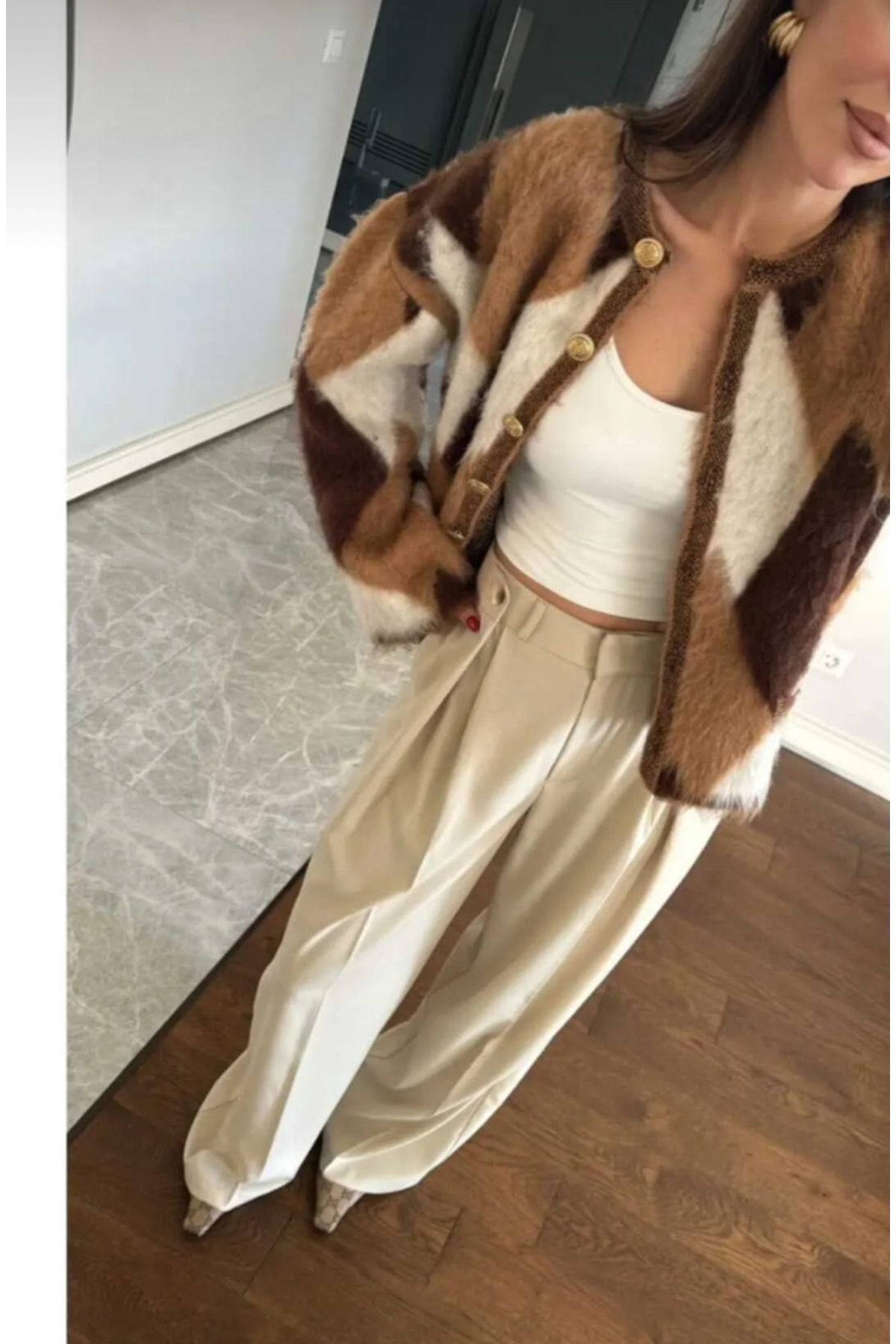 LUSHİGO  Kadin Kare Desenli Sakalli Şık Dügmeli Yumos Triko Lussi Hirka - Görsel 3