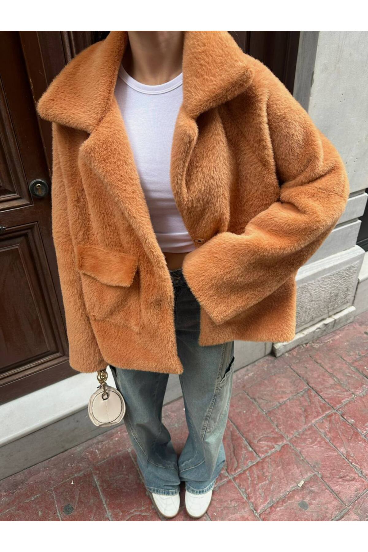 moda gk  İthal Premium Oversize Kürk Mont Ceket - Görsel 2