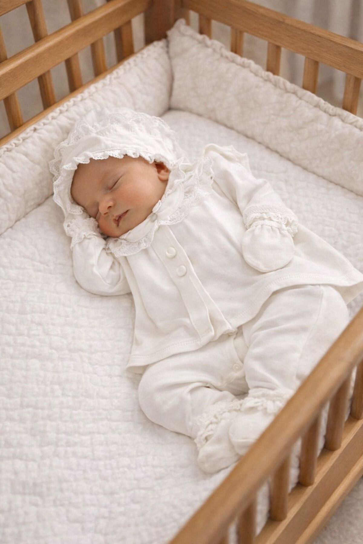 My Babies Label Kız Bebek Yeni Doğan 5'li Hastane çıkışı Kenarları Dantel İşlemeli Lüx 0-3 Ay fotoğrafı 2 (önizleme)