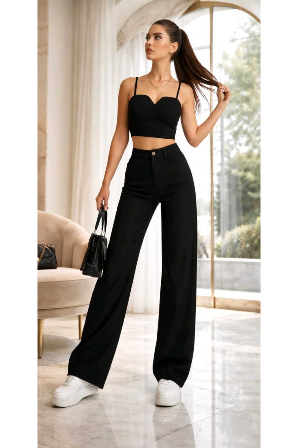 NWC Viktoria Жіночі чорні лікра супер високі талії широкі штани джинсові палаццо