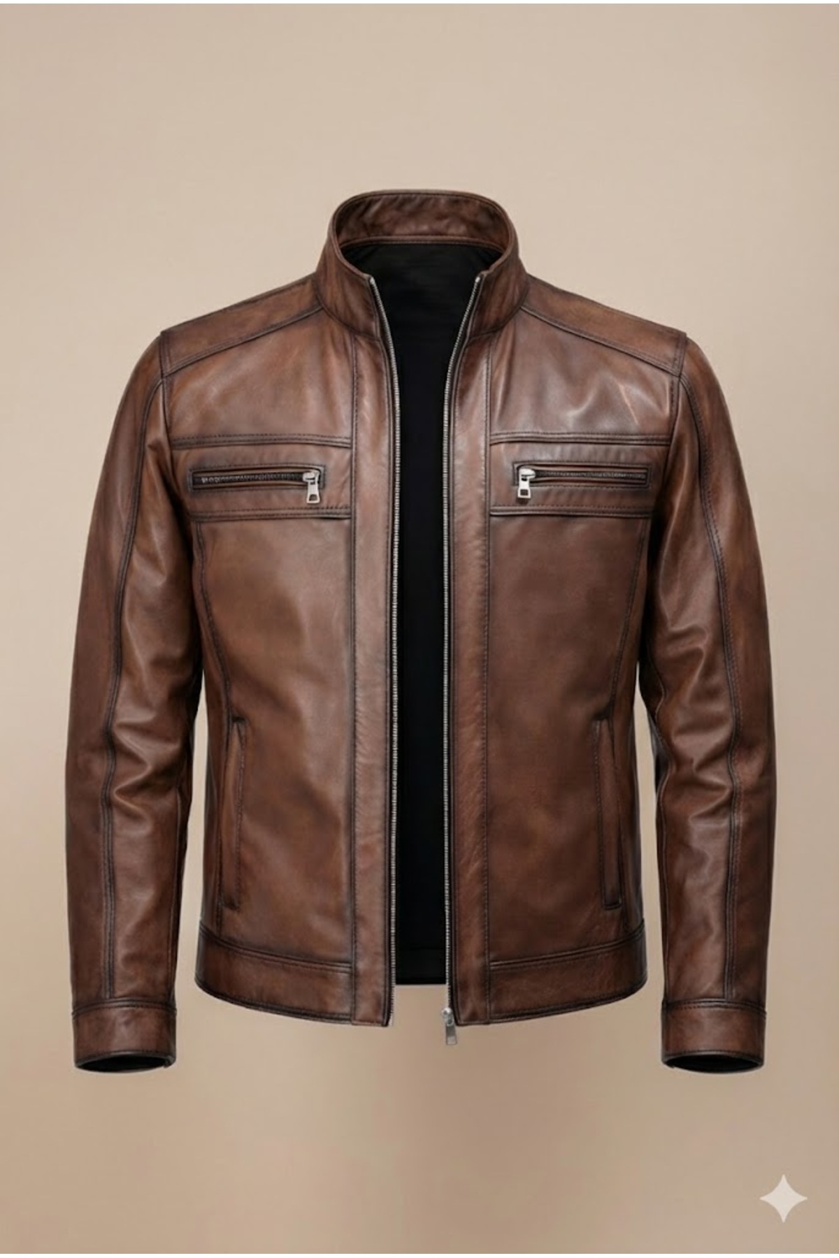 Verra  Erkek Kahverengi Hakiki Deri Fermuarlı Spor Mont