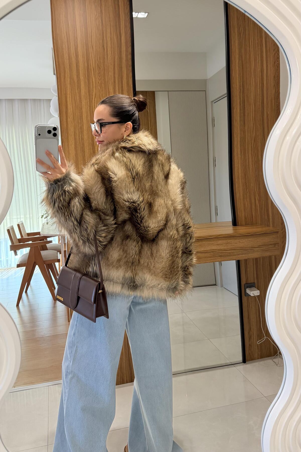 Gizem Ecemiş  Blaby Kahve Geçişli Kürk - Görsel 4