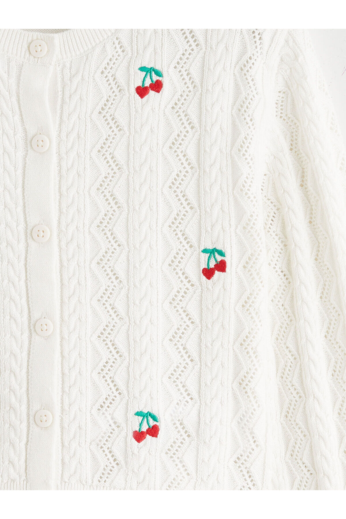 LC Waikiki Ekru Kiraz Nakışlı Kız Çocuk Triko Hırka fotoğrafı 3 (önizleme)