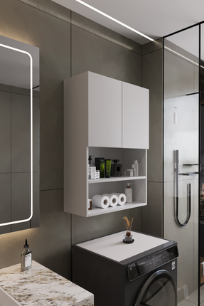 AWOX DENİZ Modern Banyo Dolabı 2 Kapaklı Raflı – Düzenleyici Çok Amaçlı
