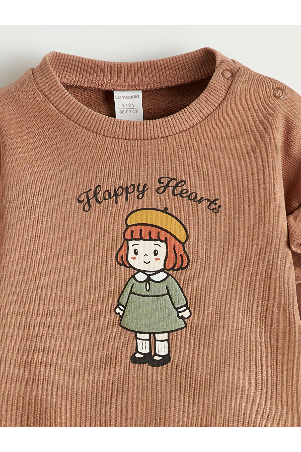 LC Waikiki Nevaa Collection Kahverengi Bisiklet Yaka Baskılı Kız Bebek Sweatshirt fotoğrafı 2 (önizleme)