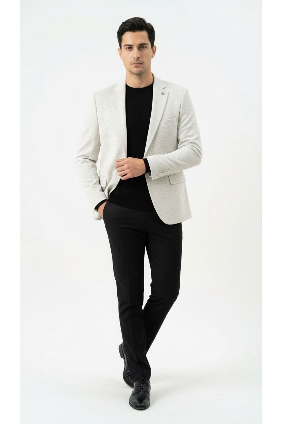 Plus Scorpion Erkek Karyağdı Desenli Slim Fit Blazer Ceket, Siyah & Bej, Şık Günlük ve Ofis Kombin görsel 3
