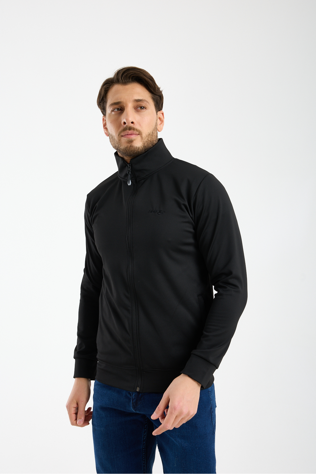 RDR-X Erkek Siyah Dalgıç Kumaş Tam Fermuarlı Sweatshirt - Eşofman Üstü görsel 2