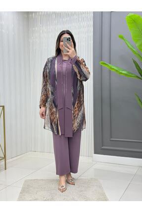 Modam Bella Büyük Beden Taşlı Çift Patlı Üçlü Takım