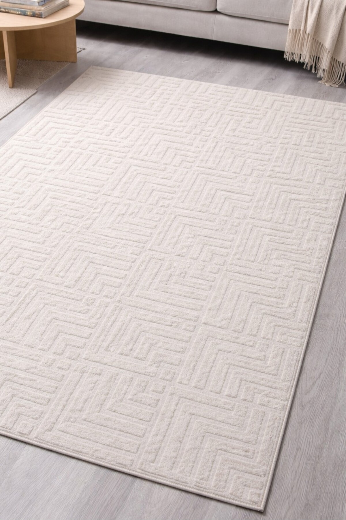 Relief Fountain Elite Ecru Anti-Slip Base Washable Living Room Kitchen Corridor Carpet Runner