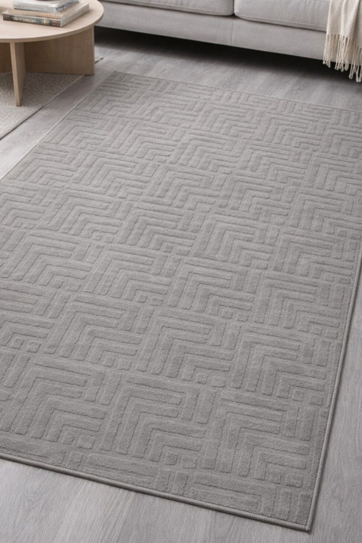 Relief Fountain Elite Grey Anti-Slip Base Washable Living Room Kitchen Corridor Carpet Runner