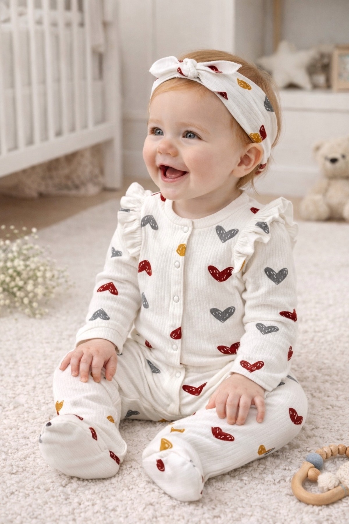 OMY 3-6-9 AY BANDANALI RENKLİ KALPLİ TULUM TAKIM 2'Lİ SET BEBEK&ÇOCUK TAKIM fotoğrafı 2 (önizleme)