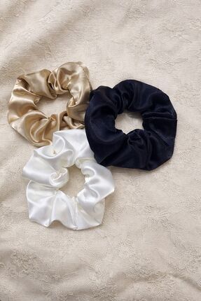 umut tekstil imalat Kadın 3 ' Lü Saten Saç Lastik Toka Seti