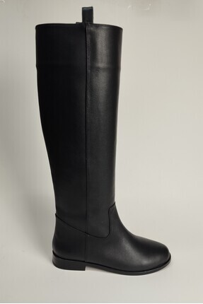 Lucciola Kadın Hakiki Deri Yarım Fermuarlı Siyah Deri Çizme