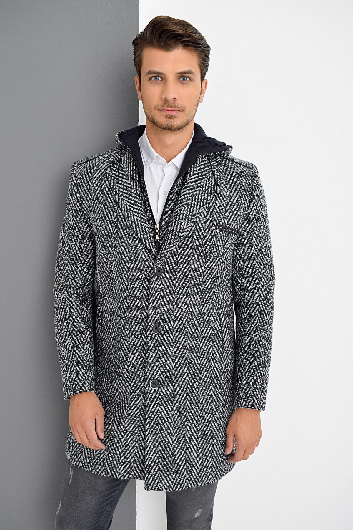 Erkek Palto Kaşe Sıcak Tutan Şık Günlük Klasik Trend Model — رنگارنگ PLT9371 DEWBERRY OVERCOAT — تصویر 4 از 5