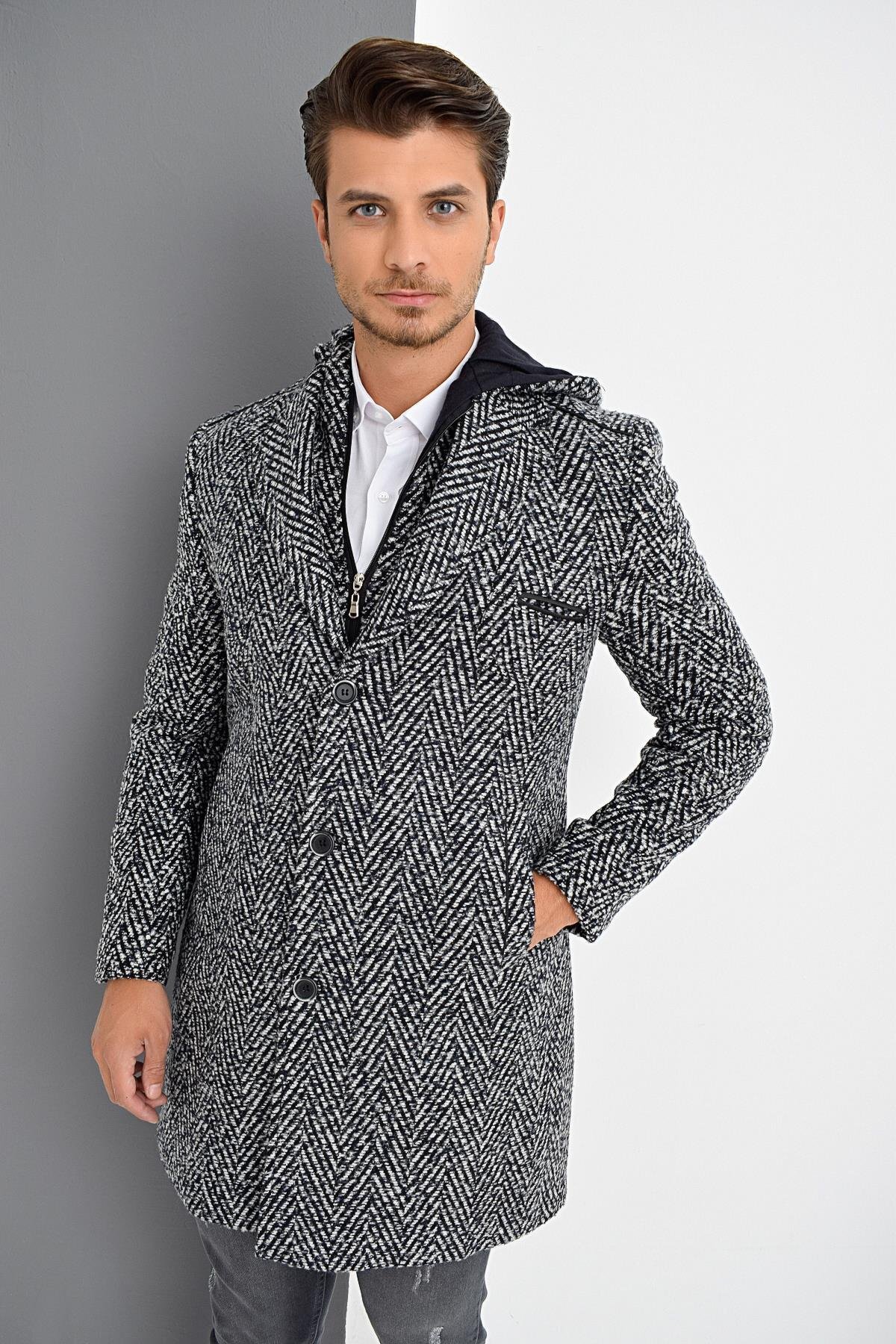 Erkek Palto Kaşe Sıcak Tutan Şık Günlük Klasik Trend Model — رنگارنگ PLT9371 DEWBERRY OVERCOAT — تصویر 5 از 5